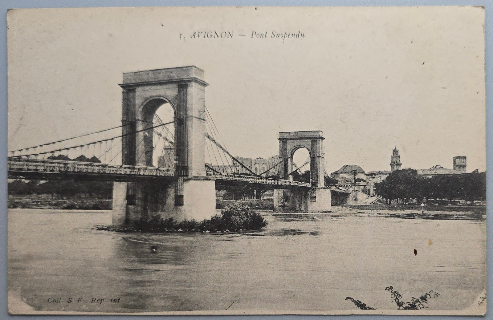 Vintage Avignon France Postcard Pont Suspendu Suspension Bridge Rhône River