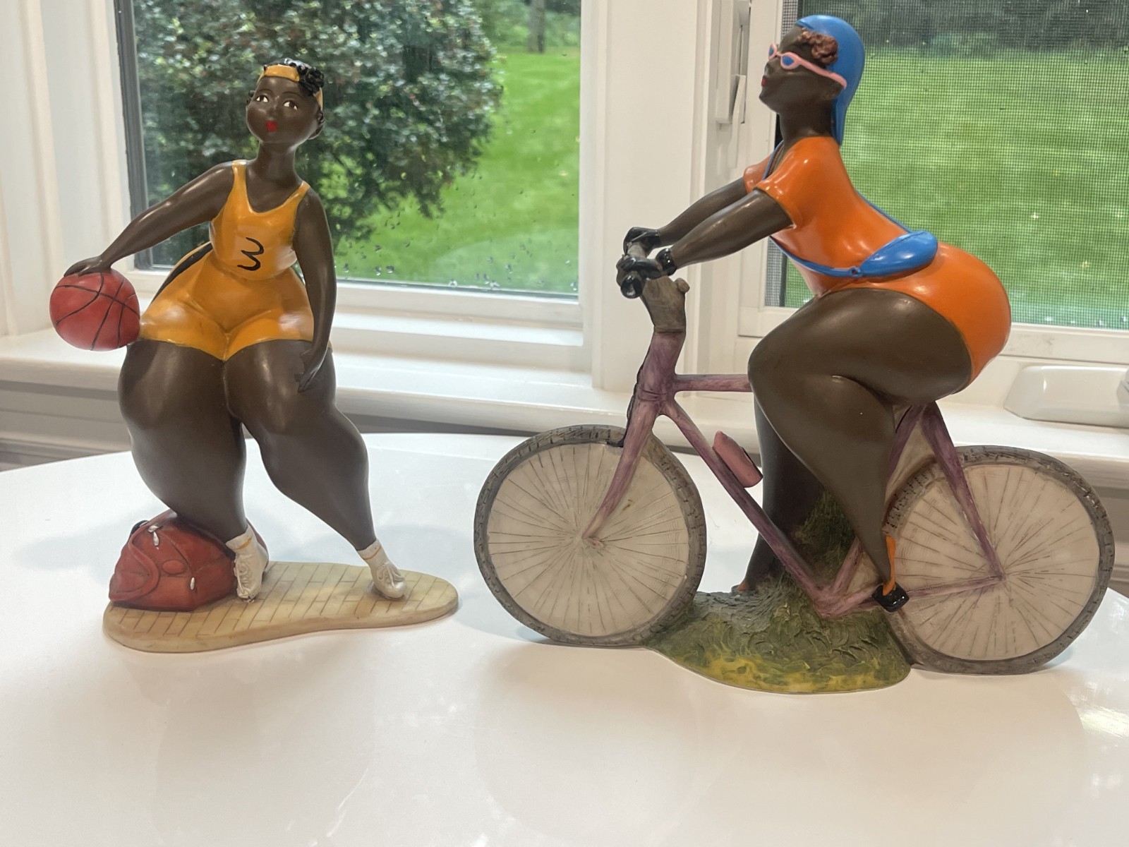 Rare Emilio Casarotto Chubby Model Sports Figurines, Cyclist & Basketball Ltd Ed