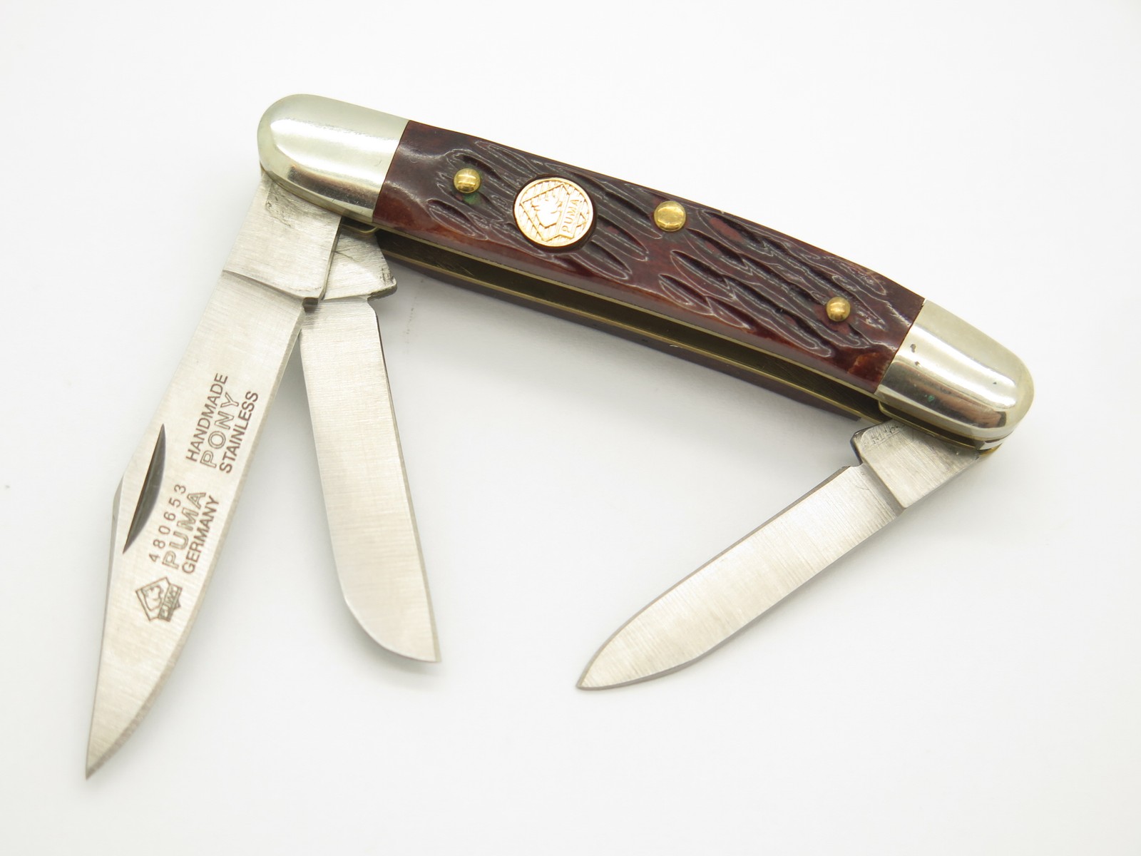 Vintage Puma Pony 480653 Germany Small Jigged Bone Folding Stockman Pocket Knife