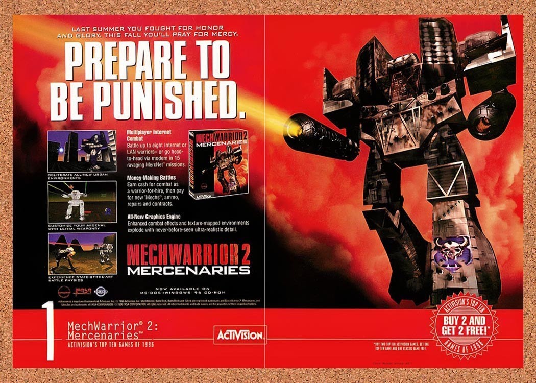 1996 MechWarrior 2 Mercenaries PC Original Advertisement / Retro Promo v3