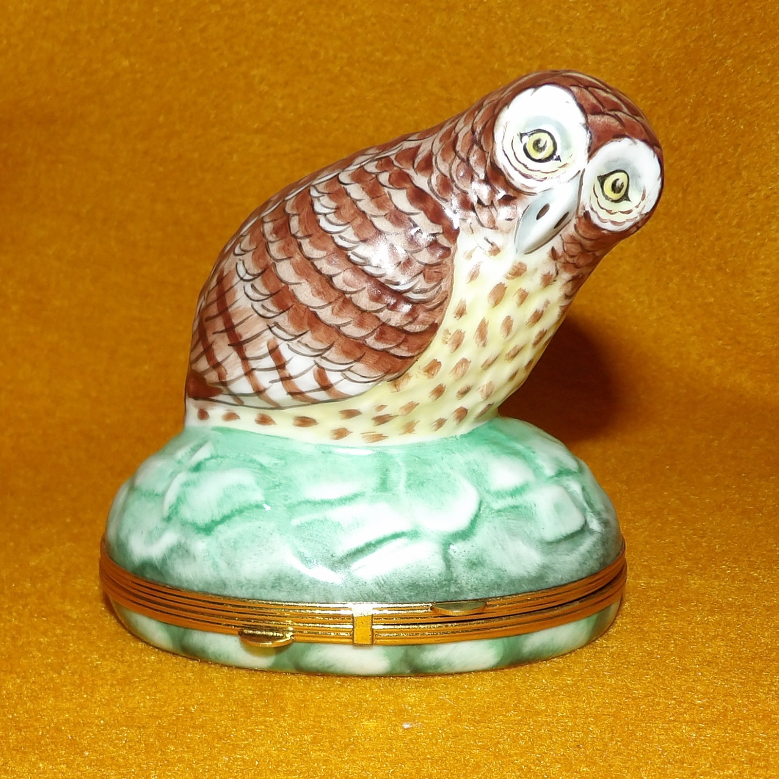 Vintage Limgoes Owl Chamart Piotet French Hand-Painted Porcelain Trinket Box