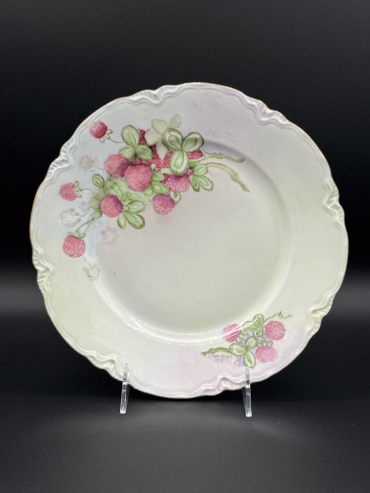 Hutschenreuther Hand Painted Plate Raspberry Design Signed Lena Hope 1976