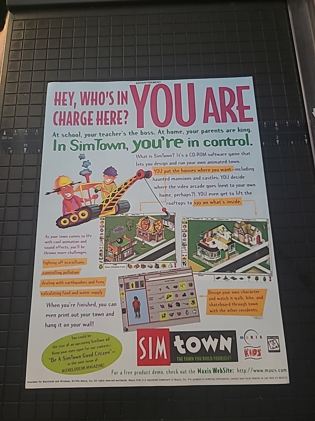Simtown CD-ROM Print Ad 1996 8X11 Vintage 