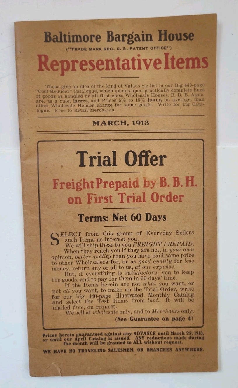 Vintage 1913 Baltimore Bargain House 'Representative Items