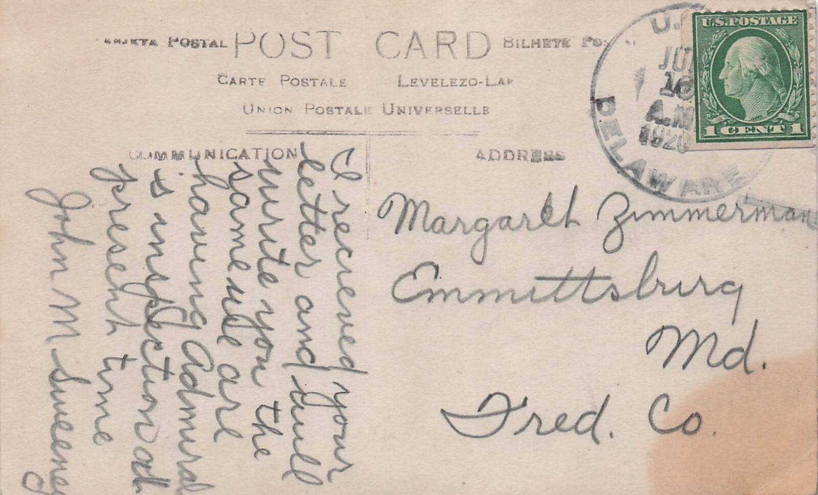 USS Delaware Navy Cover 1920 St Mark's Basilica Venice Italy Photo Postcard H14