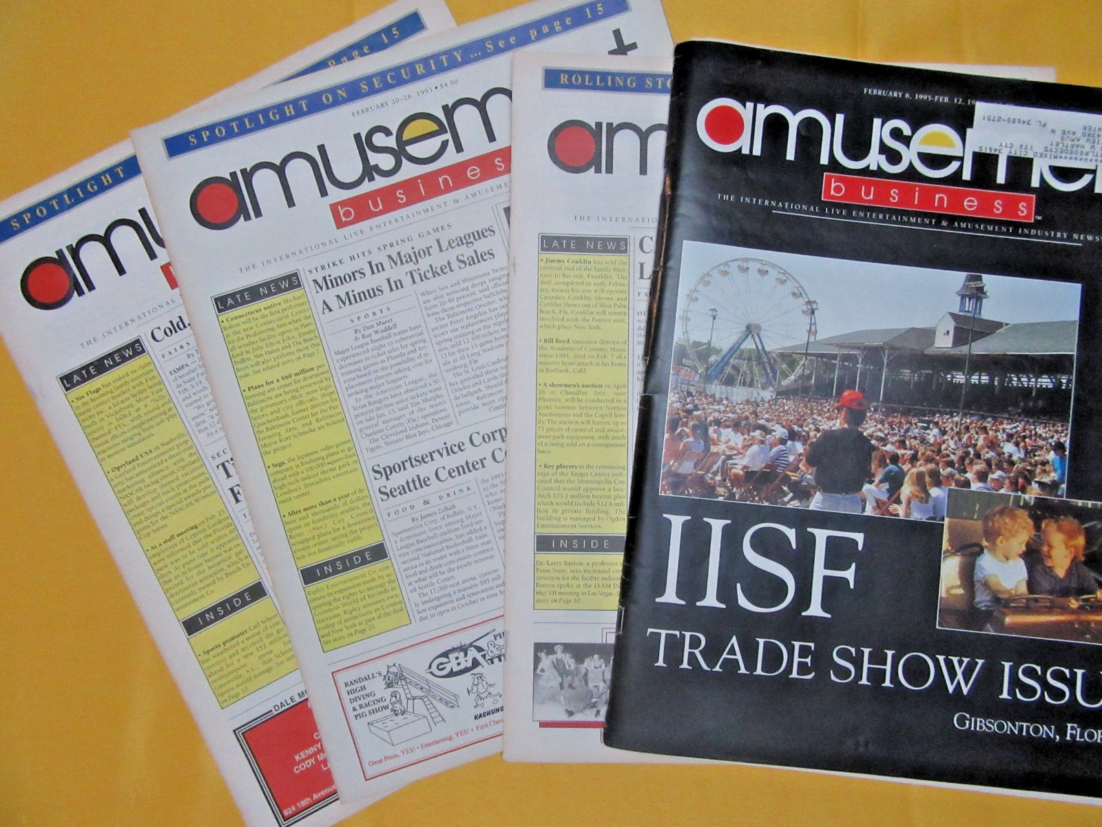 February 1995 Amusement Business - All 4-Issues Incl IISF Trade Show Gibsonton