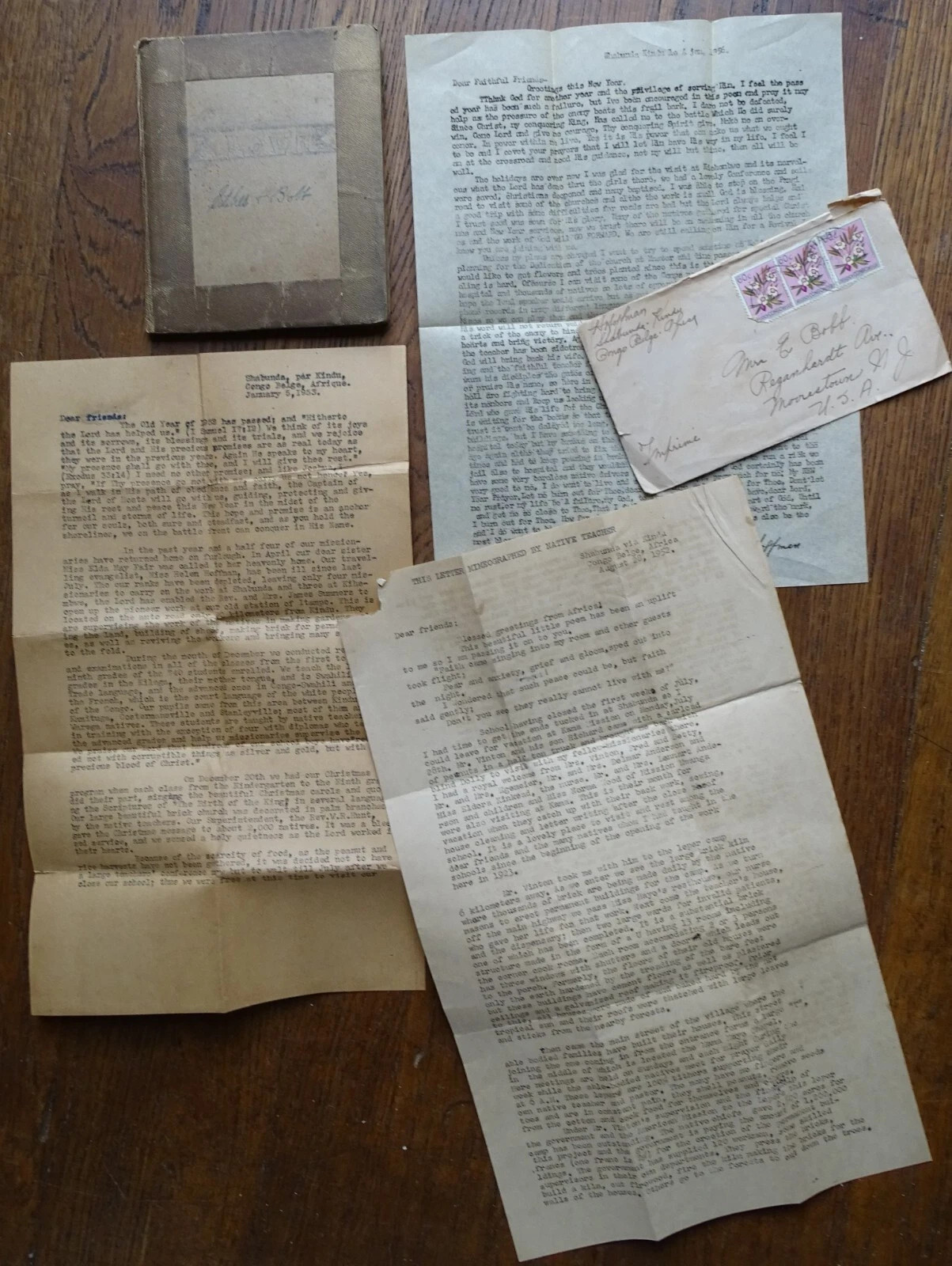 missionary correspondence & homemade song book 1950s Congo Belge, Africa
