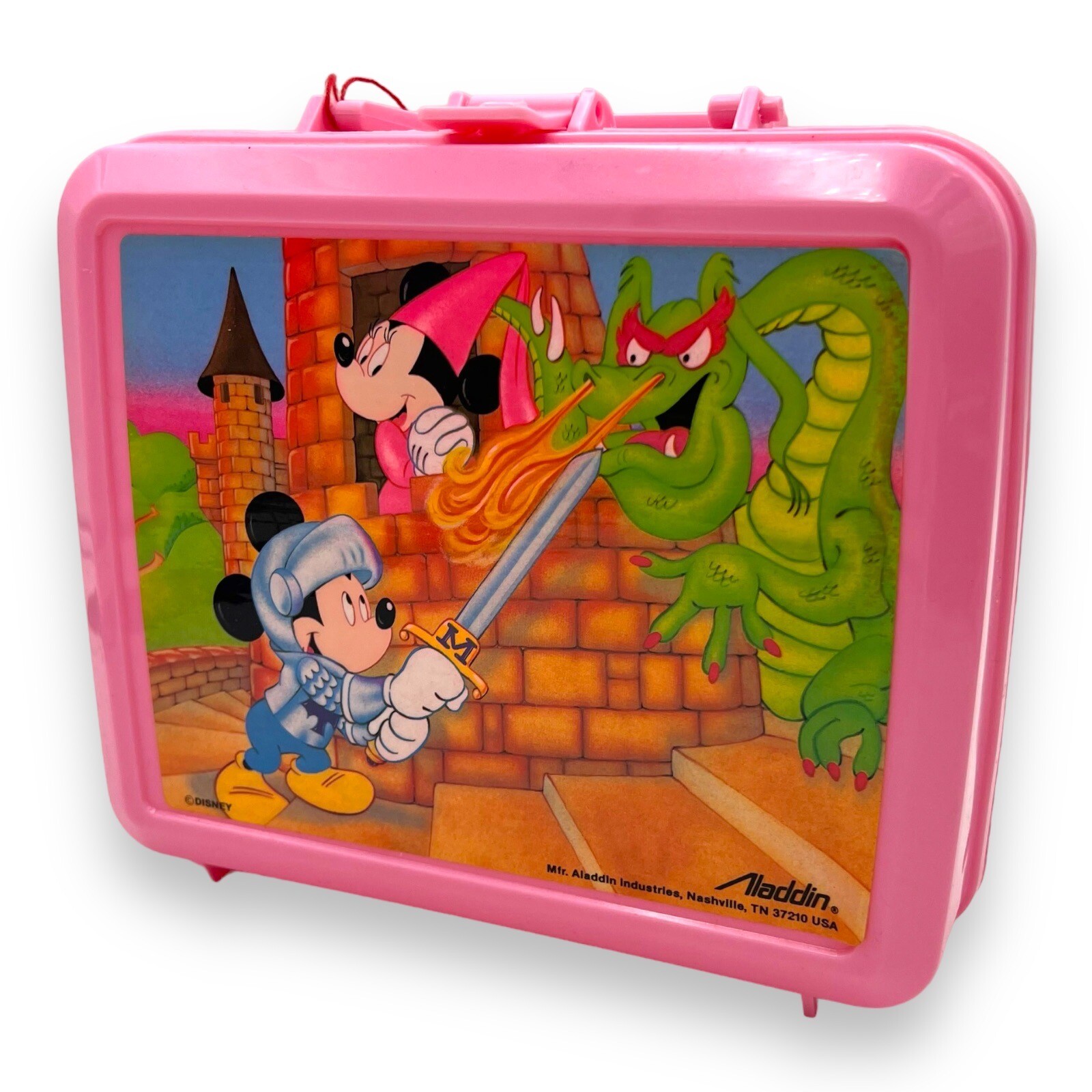 Walt Disney Minnie & Mickey Pink Plastic Lunchbox Aladdin Dragon No Thermos VTG