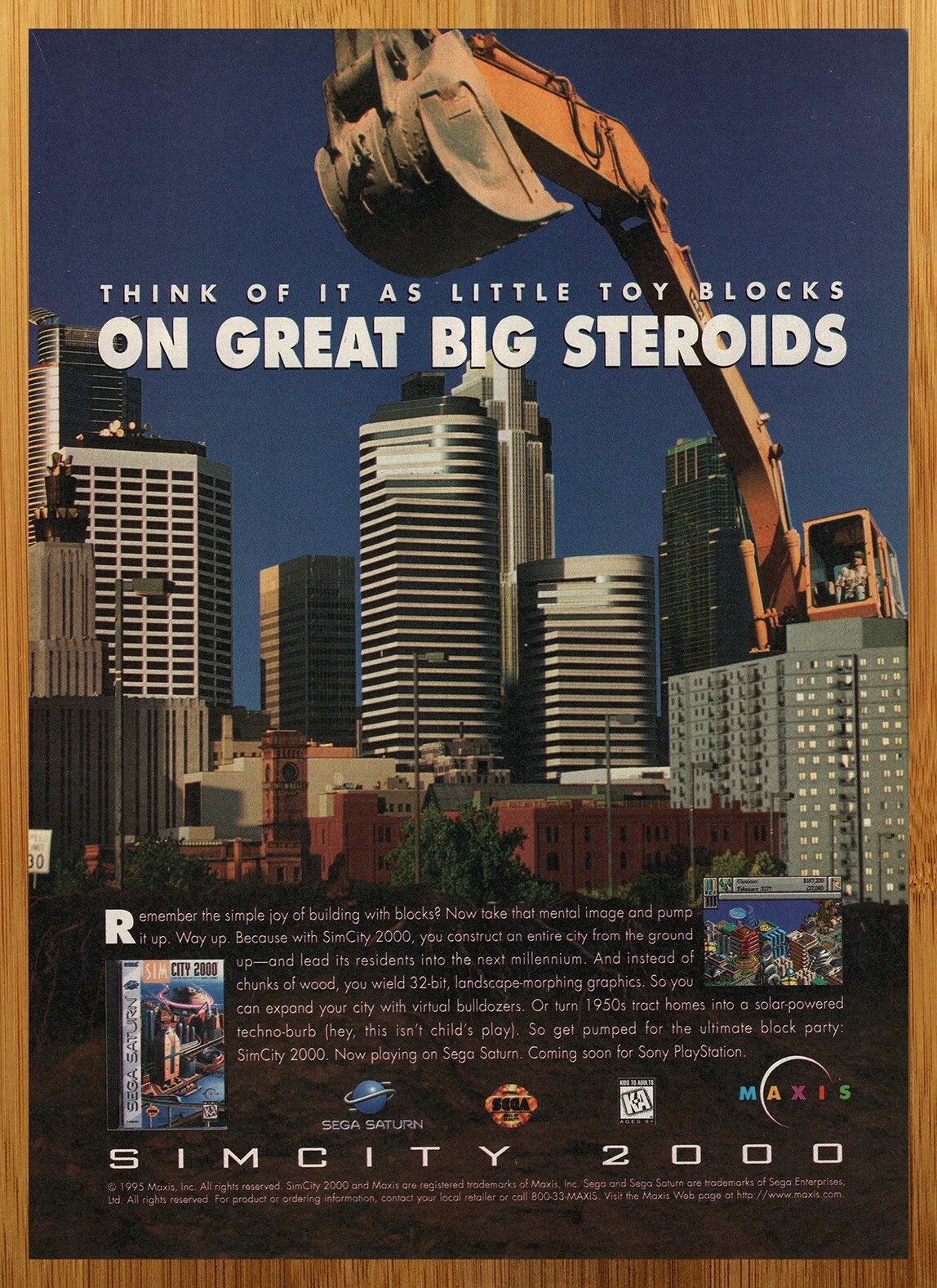 1996 Sim City 2000 Sega Saturn Vintage Print Ad/Poster Video Game Promo Art 90s