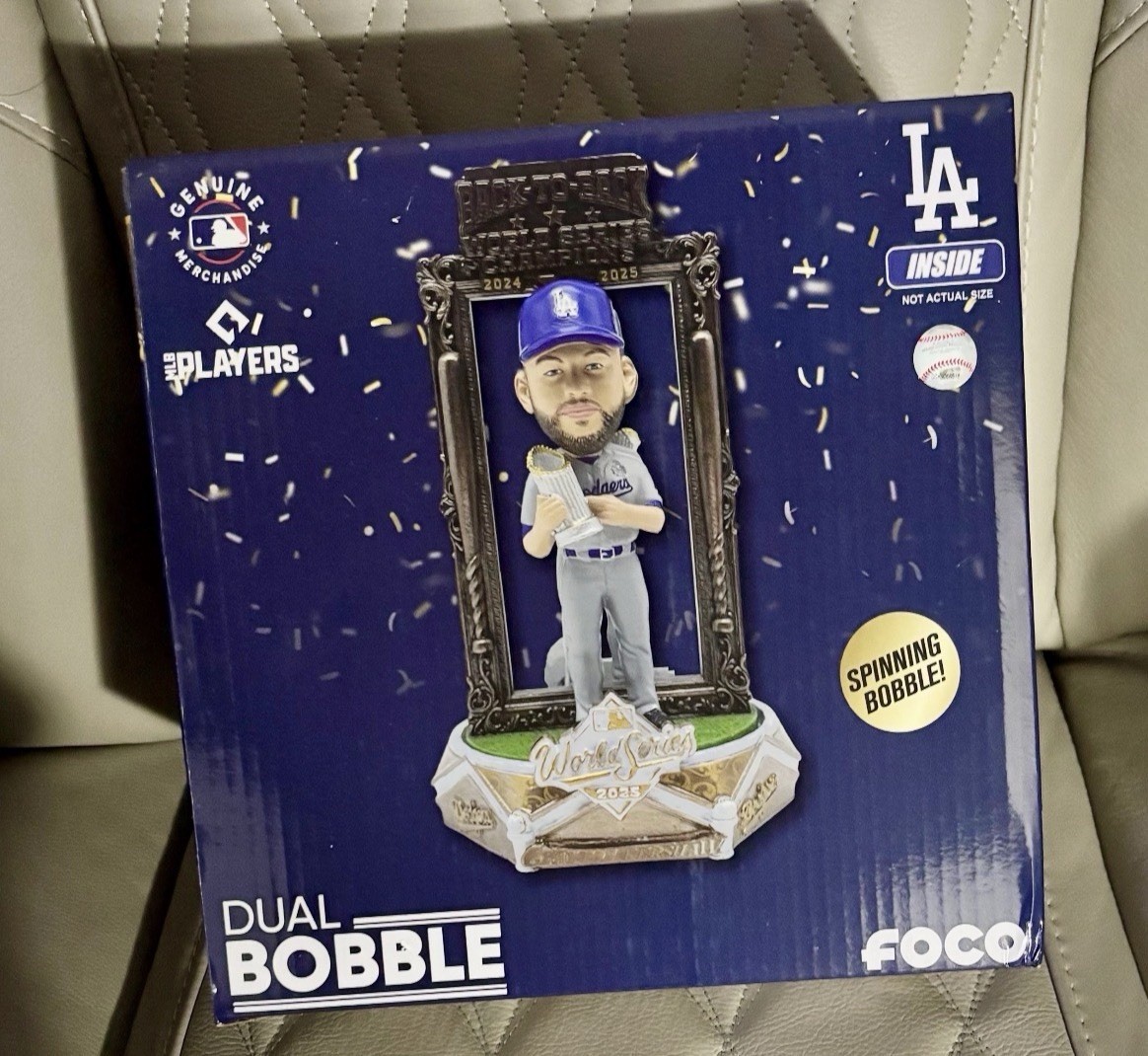 Clayton Kershaw 2025 Back To Back WORLD SERIES Champions DUAL SPINNER BOBBLEHEAD