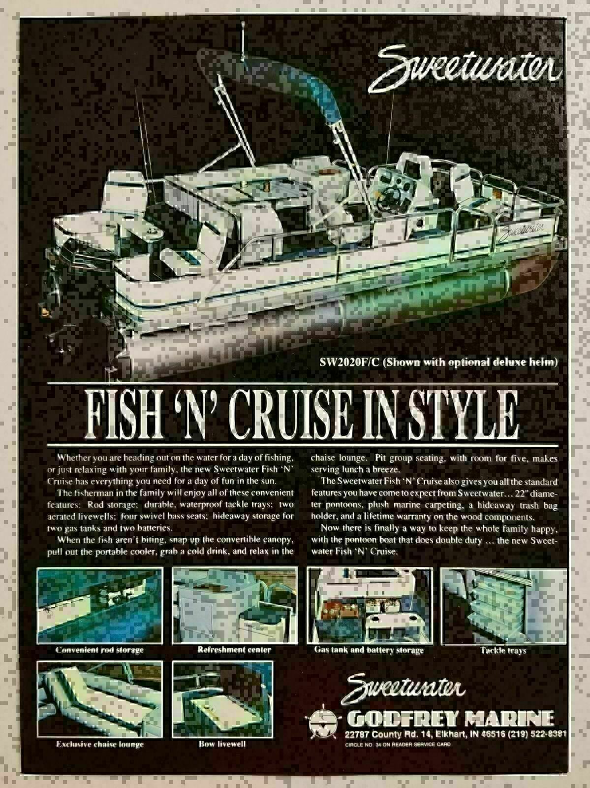 1990 Print Ad Sweetwater SW2020F/C Pontoon Boats Elkhart,IN