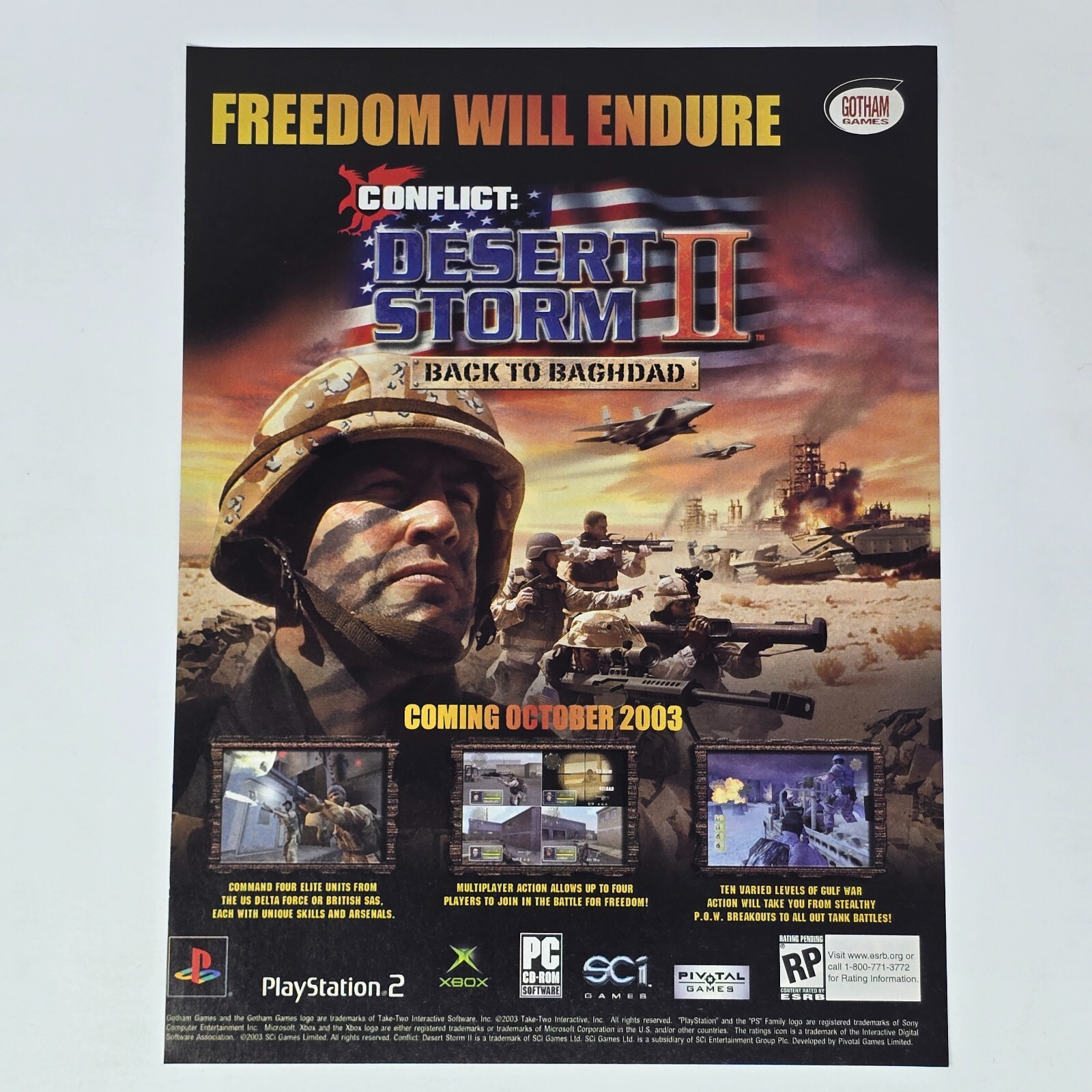 Conflict Desert Storm II 2 PlayStation 2 PS2 Xbox PC Freedom Print Ad/Poster Art