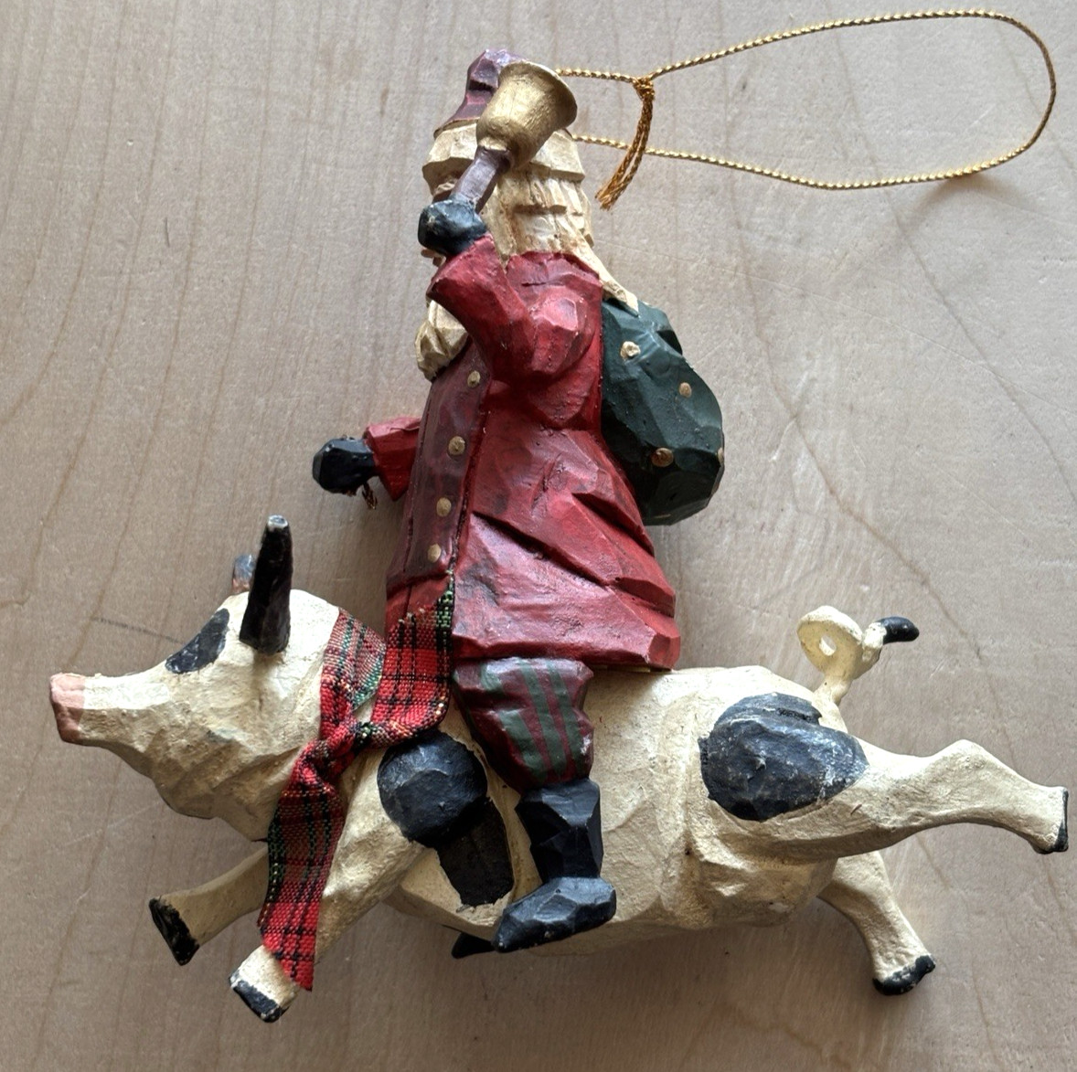 Vtg House of Hatten Christmas Ornament Santa Claus Riding Spotted Pig 1996