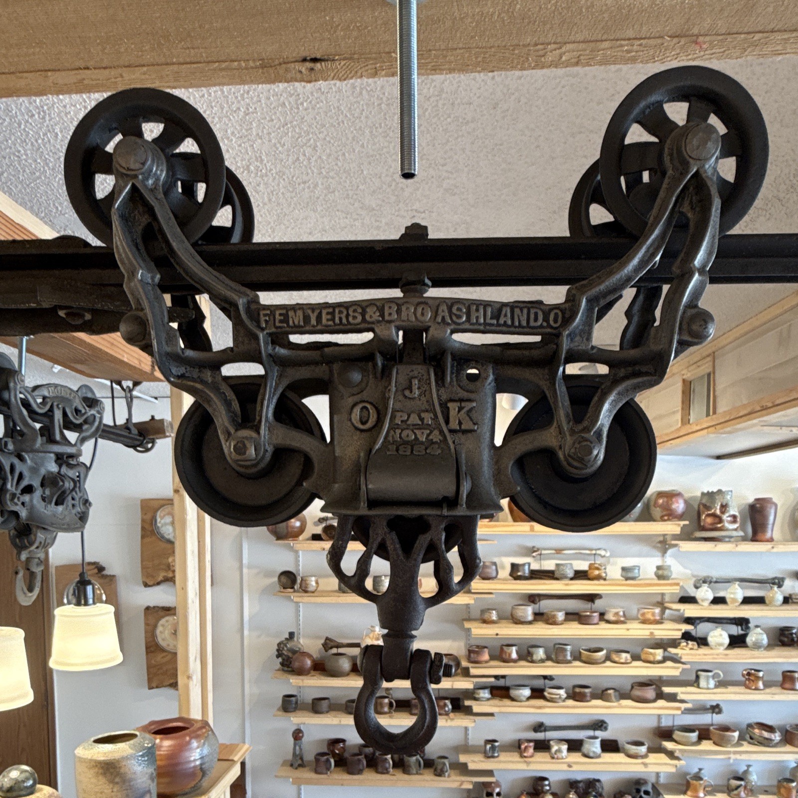 F. E. Myers & Bro. Vintage Barn Hay Trolley Drop Pulley release hangers & track