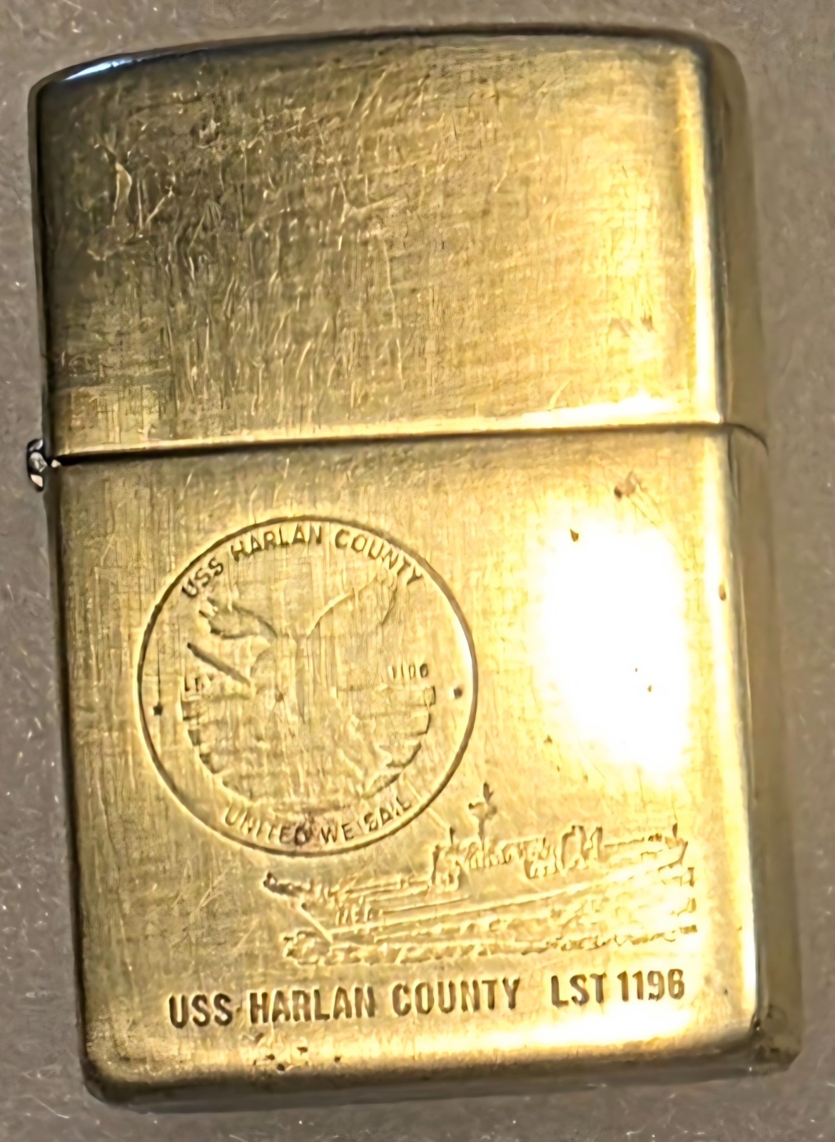 Vintage Metal Zippo, USS Harlan County  LST-1196,  Tank Landing Ship, Navy