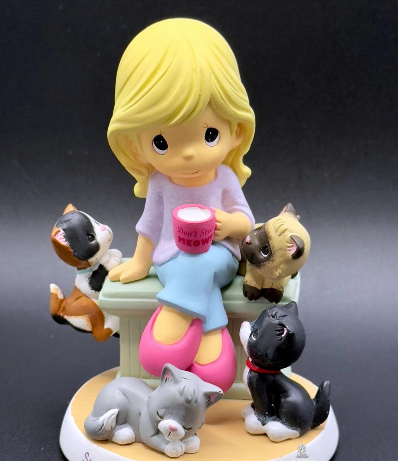 Precious Moments Figurine with Cat Mom Girl and Cats