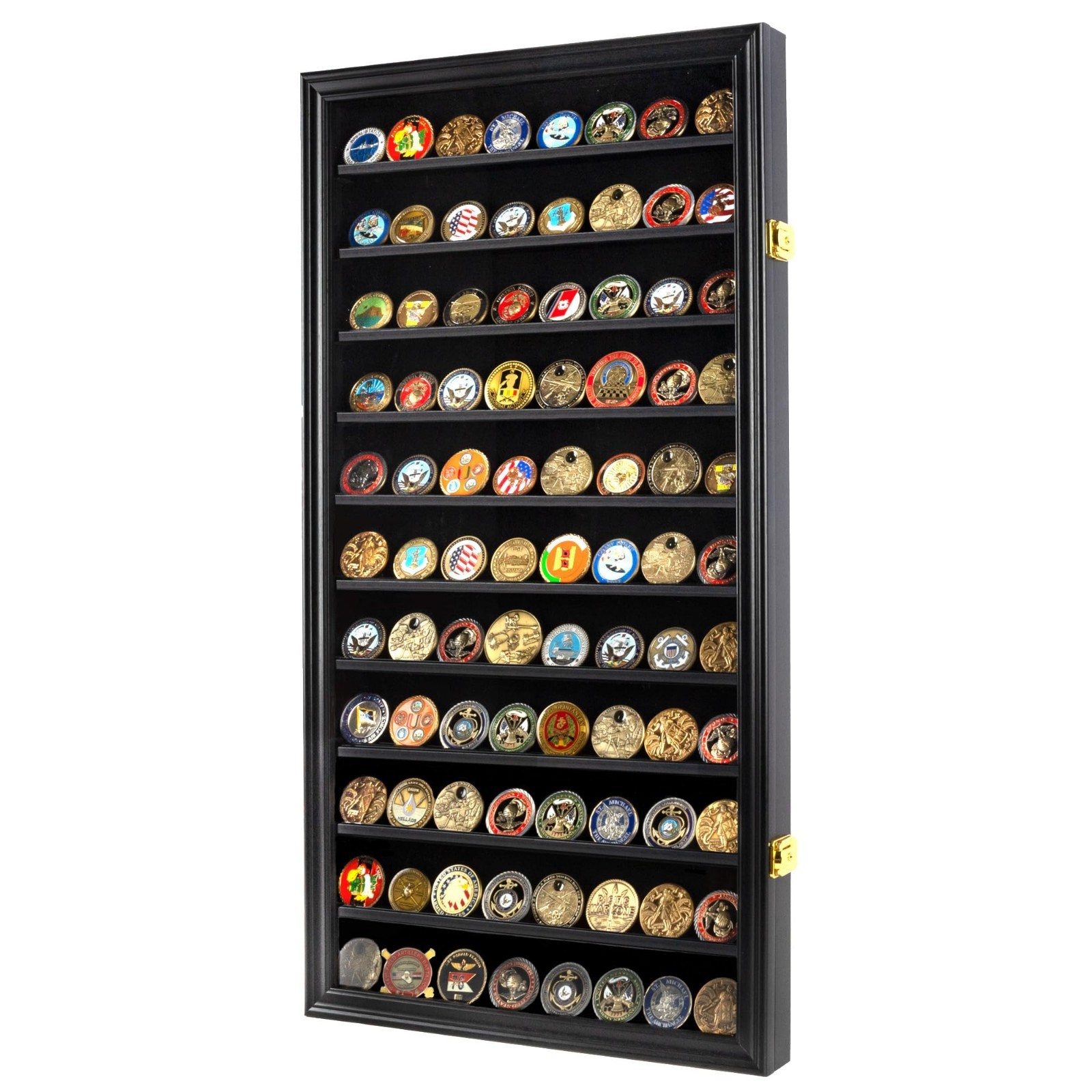 Military Challenge Coin Display Case - Wall Cabinet Rack for Poker Chips, 29\