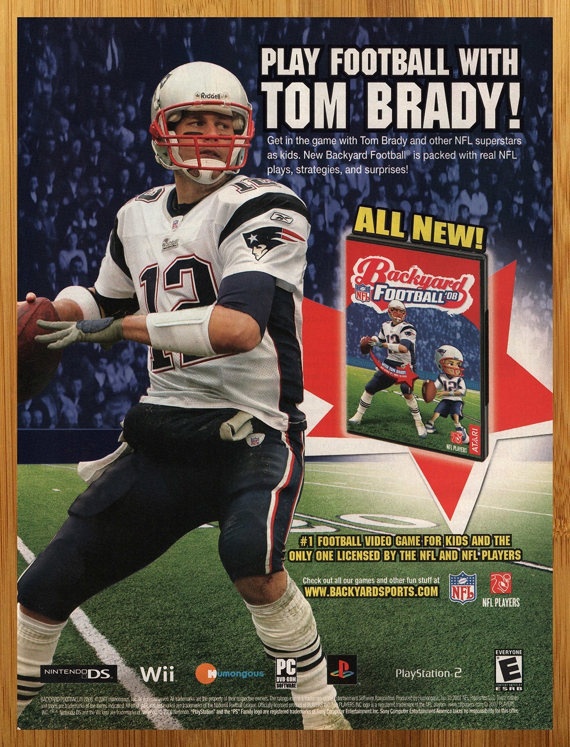 2007 Backyard Sports Football '08 PS2 Wii DS Print Ad/Poster Tom Brady Game Art