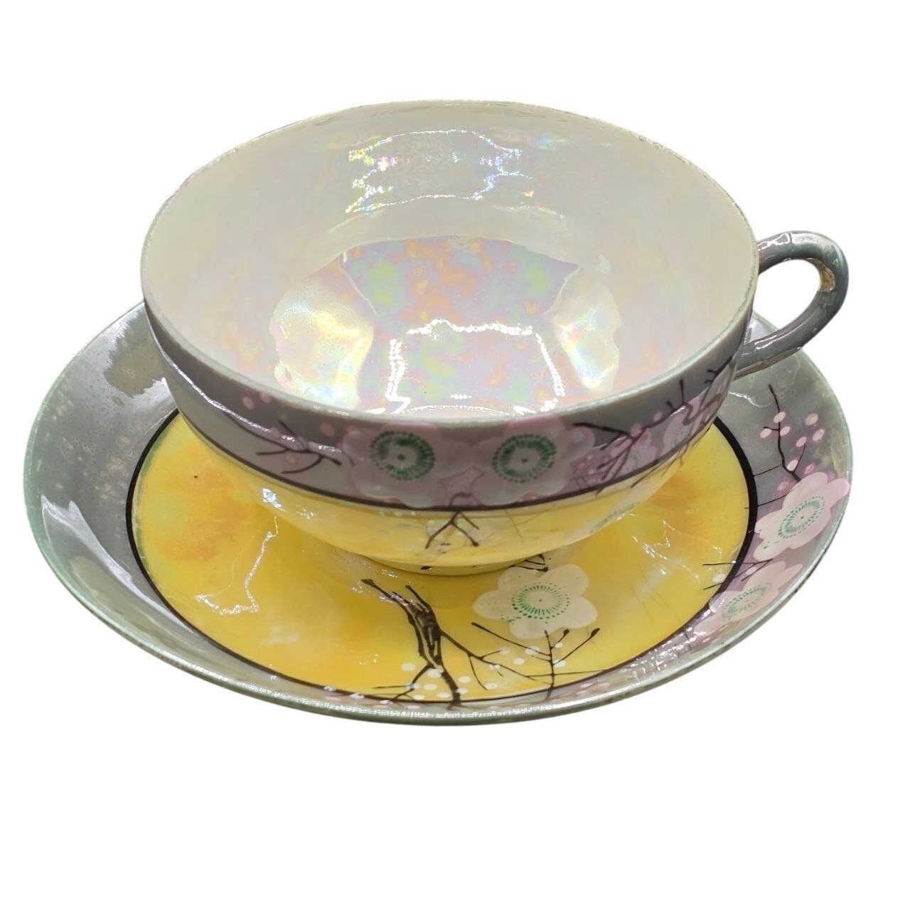 Vintage Set (4) Takito Japan Lusterware Tea Cup Saucer Cherry Blossom 1920-30s