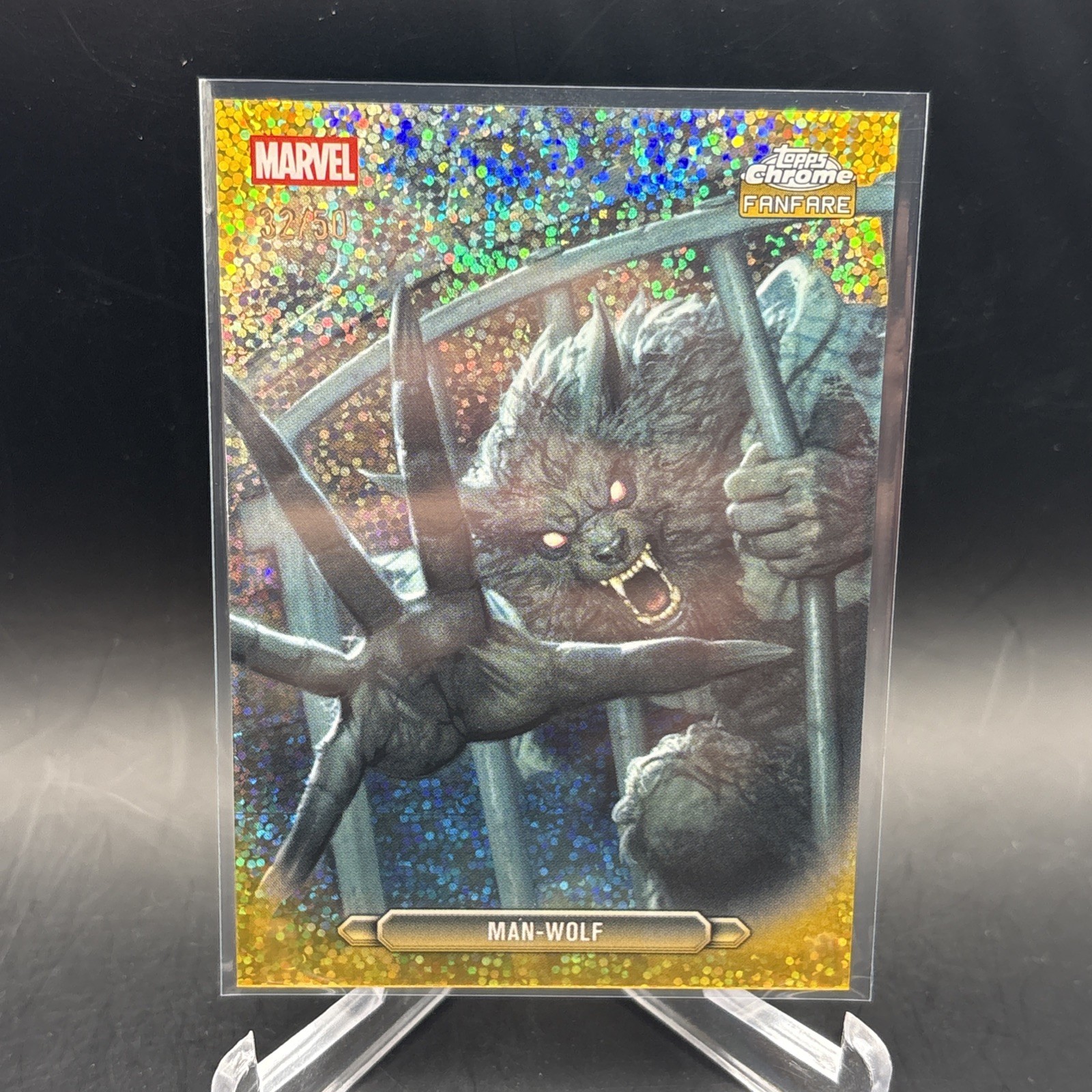 2026 Topps Chrome Marvel MAN-WOLF FanFare Gold Speckle Refractor /50 FF-27 NM