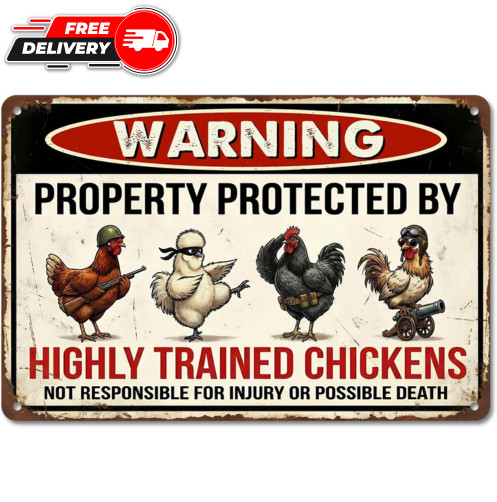 8x12 Inch Chicken Coop Decor Warning Highly Trained Chickens Gag Gifts for Chick