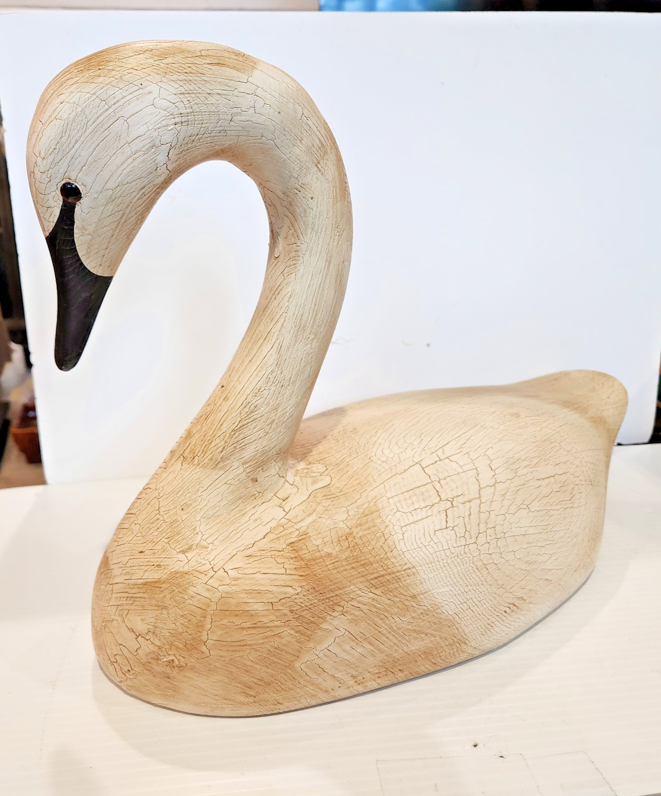 Solid Wood White Swan Hand Carved Unknown Maker Large 19 x 12 x 9