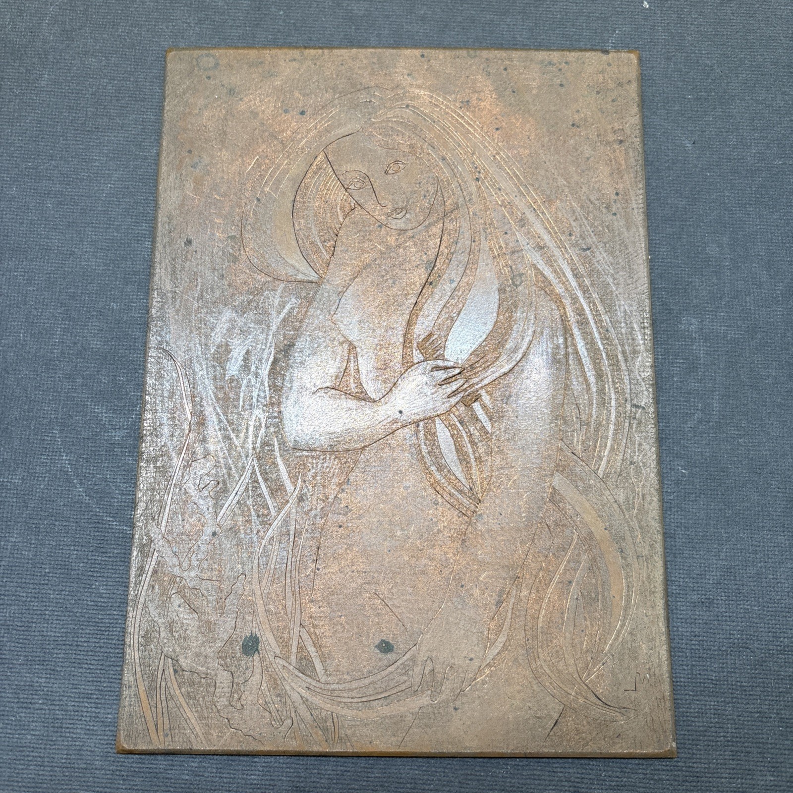 Beautiful Vintage Letterpress Ornate Women On Copper Plate 5”x7”