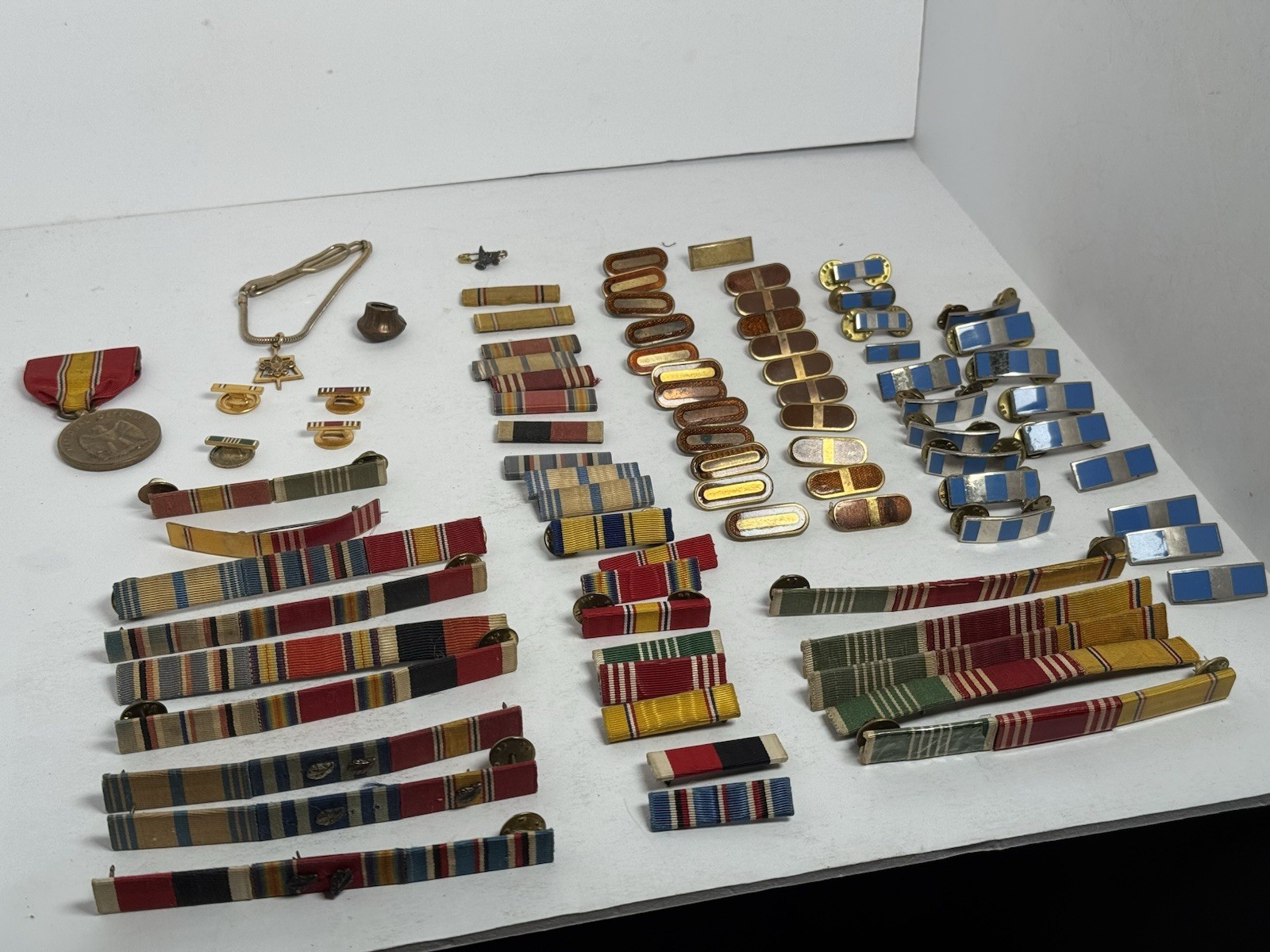 Vintage US Military Ribbon Insignia Lot Sterling NS Meyer Gemsco 70+ Pieces