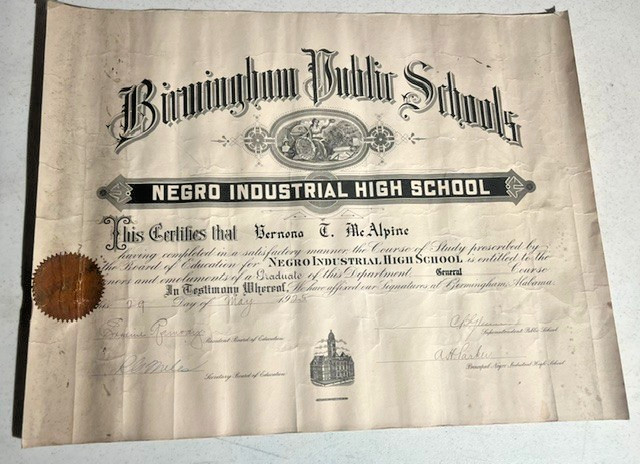 1925 Vintage Industrial High School Birmingham Alabama Diploma Black Americana