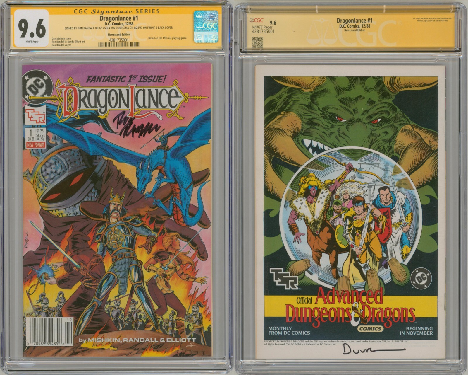 NEWSSTAND Edt CGC SS 9.6 SIGNED Ron Randall Jan Duursema TSR AD&D Dragonlance #1