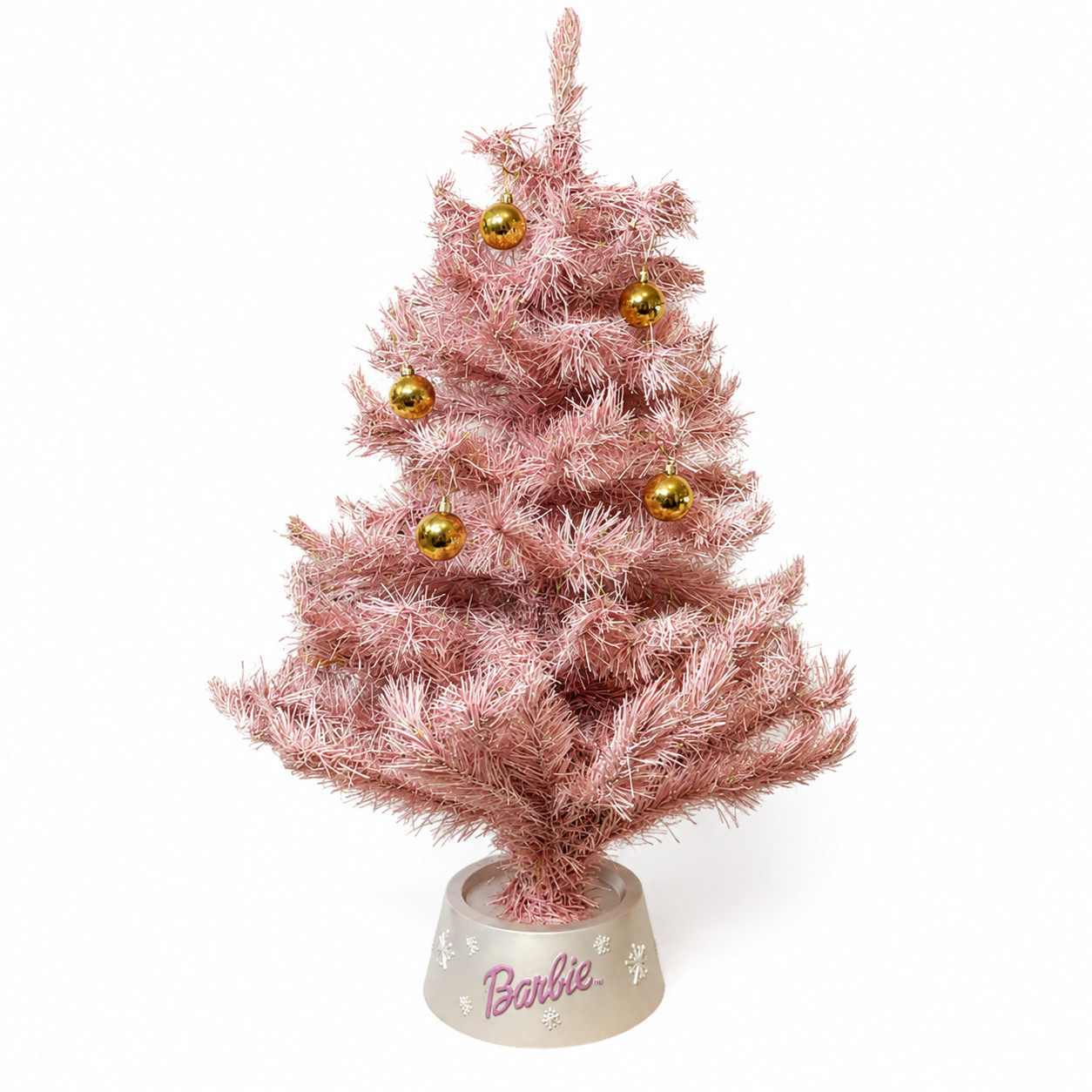 2001 Barbie Holiday Pink Sparkly Christmas Tree w/ Base 33.5