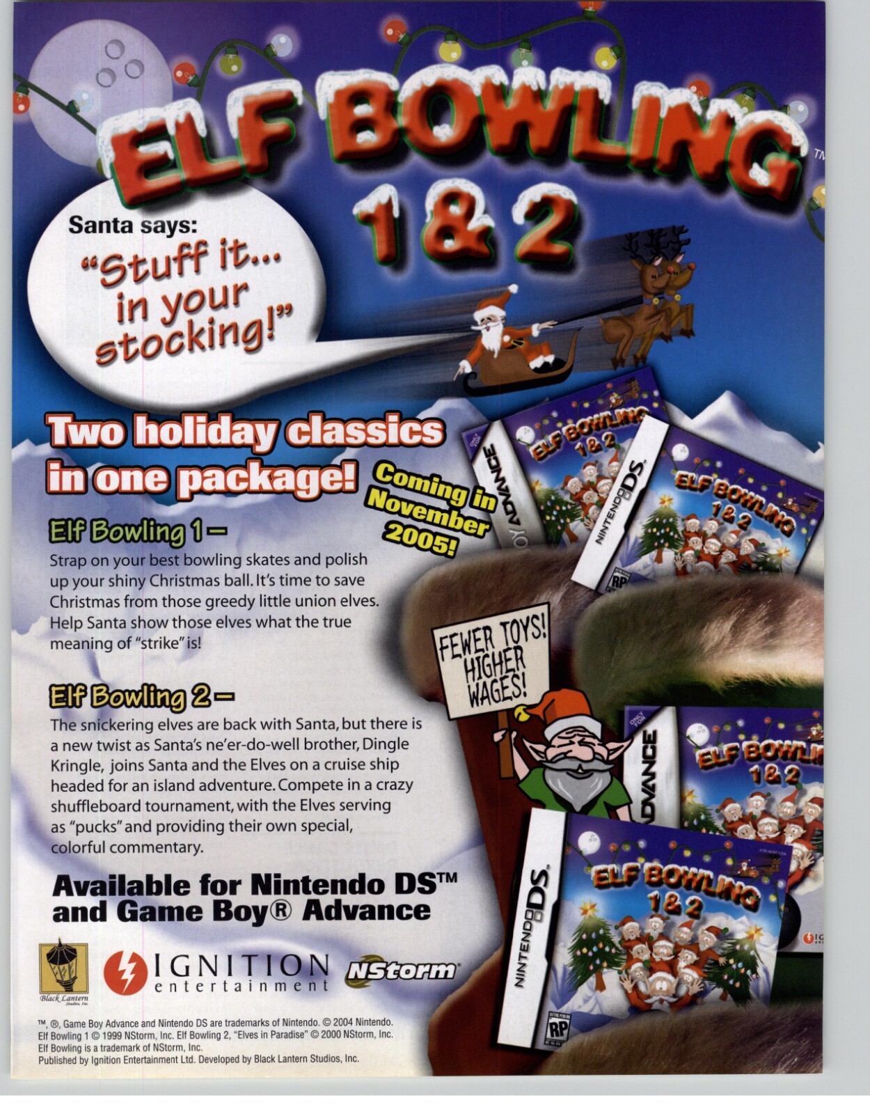 Elf Bowling 1 & 2 GBA 2005 Print Ad/Poster Official Original Video Game Art Rare