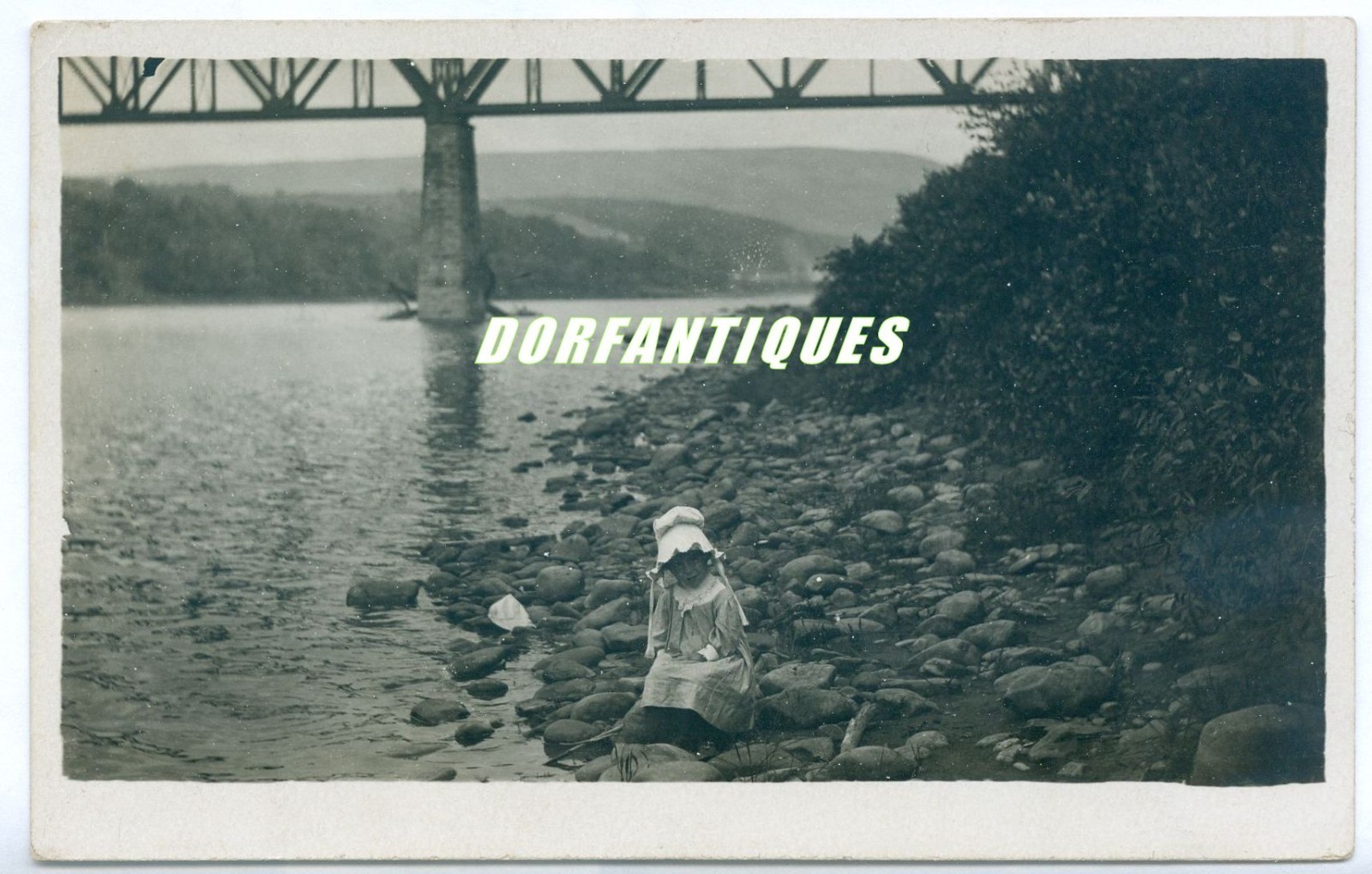 RPPC - LITTLE GIRL PLAYS UNDER LEHIGH & NEW ENGLAND BRIDGE, COLUMBIA, NEW JERSEY