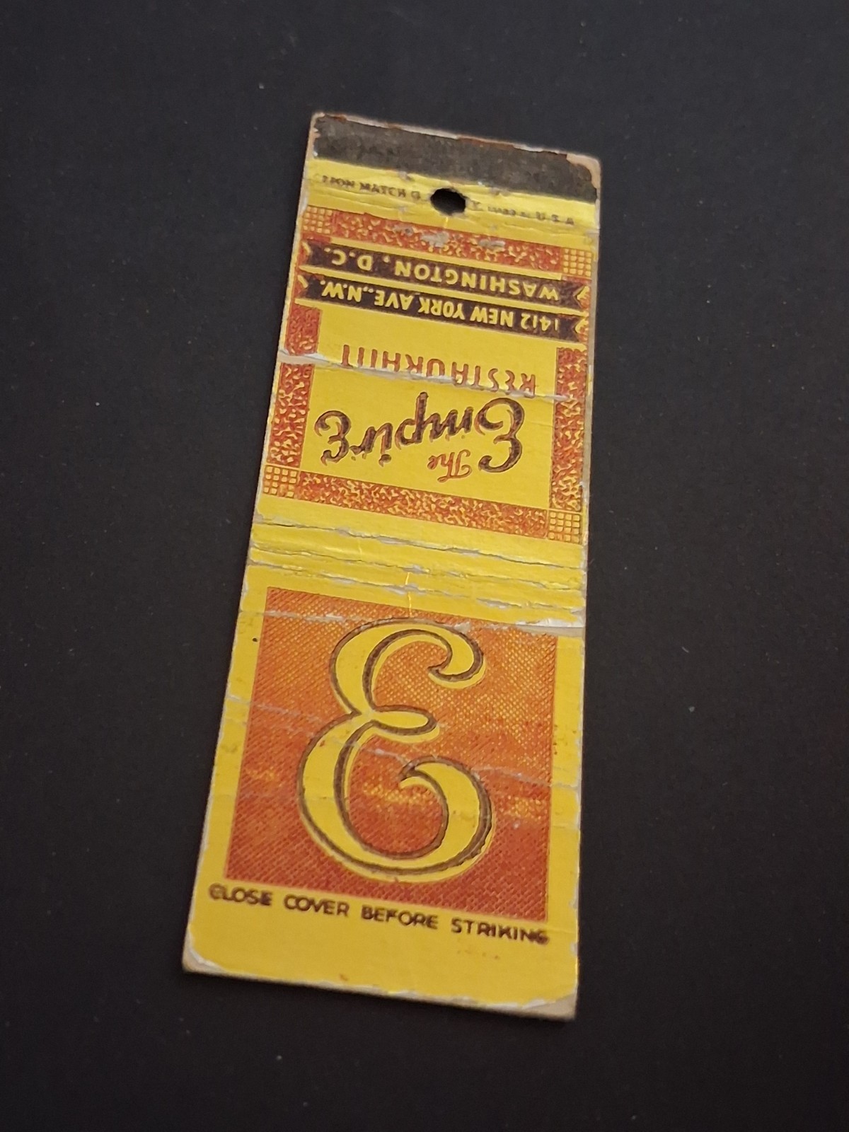 Vintage Washington DC Matchbook “The Empire Restaurant\