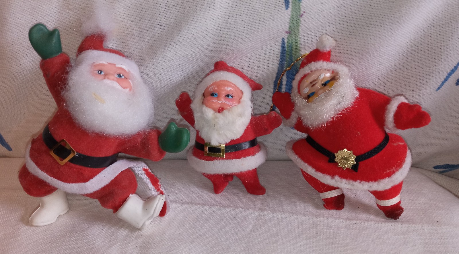 Vintage Christmas Santa Claus Lot 3 Kitsch Flocked Figurine Ornaments