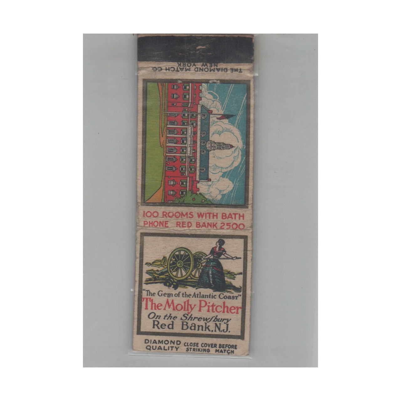 1920s-1930s Diamond Quality Matchbook Cover The Molly Pitcher Red Bank NJ
