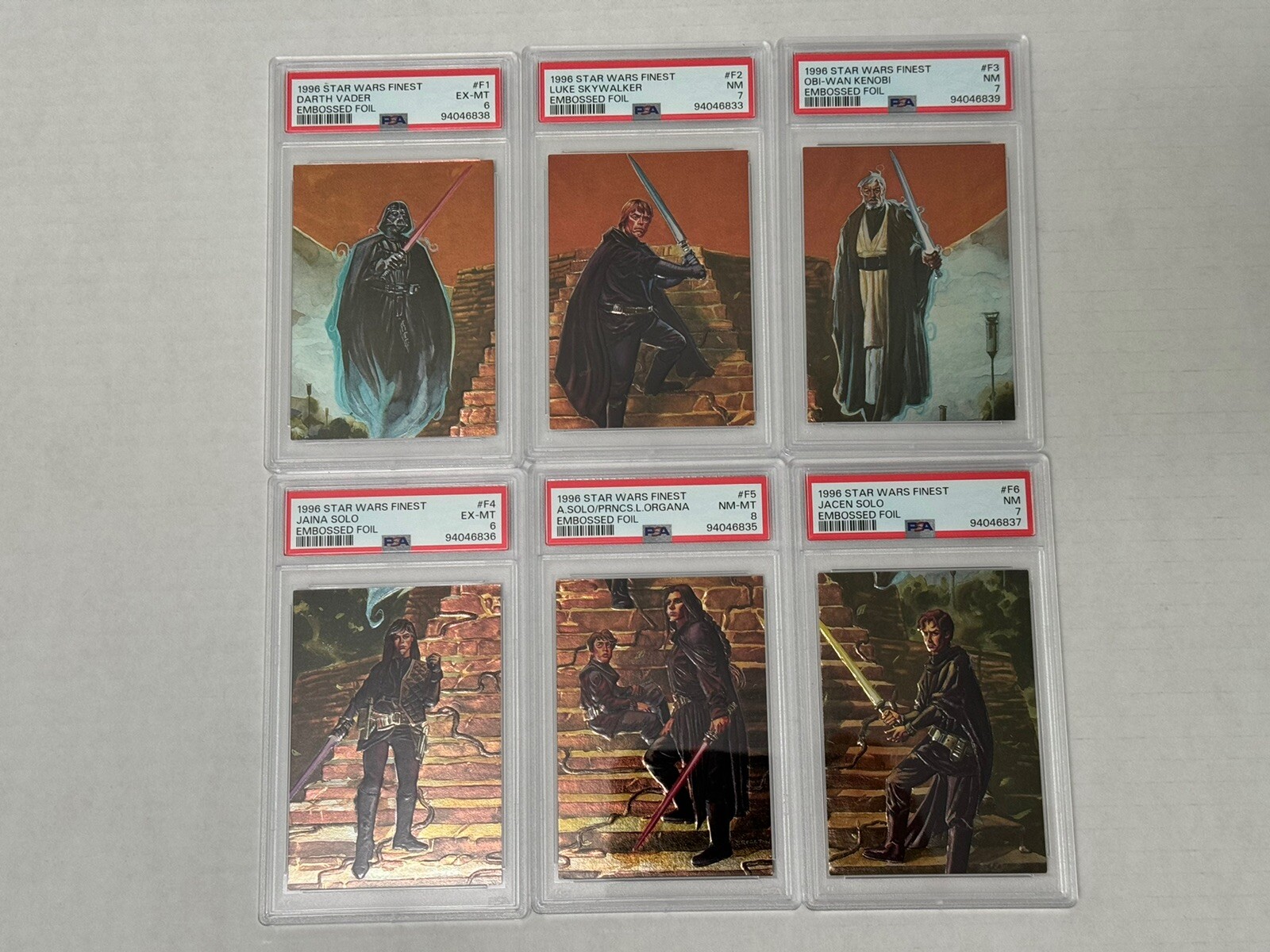 1996 TOPPS STAR WARS FINEST EMBOSSED FOIL COMPLETE 6 CARD SET #F1-F6 PSA GRADED
