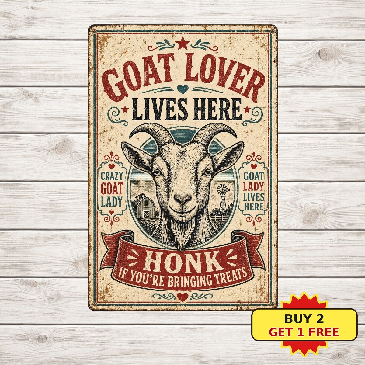 Crazy Goat Lady Lives Here Sign Funny Farmhouse Metal Tin Sign Wall Decor