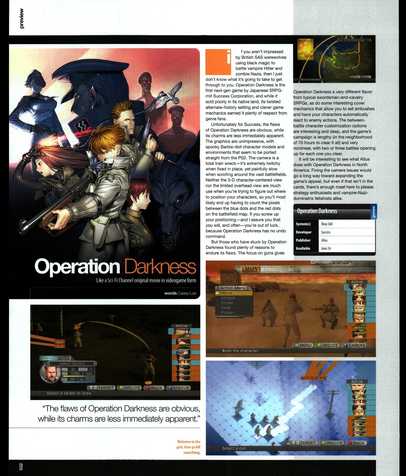 Operation Darkness Xbox 360 Magazine Preview Page Atlus Success 2008