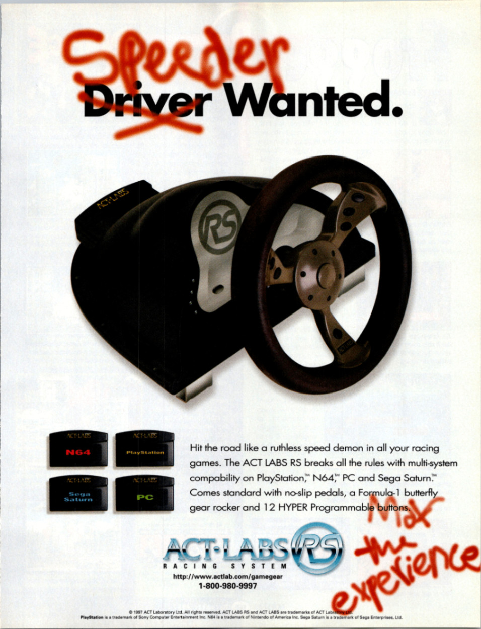 ACT LABS RS Racing System Vintage 1997 Magazine Print Ad PlayStation N64 PC