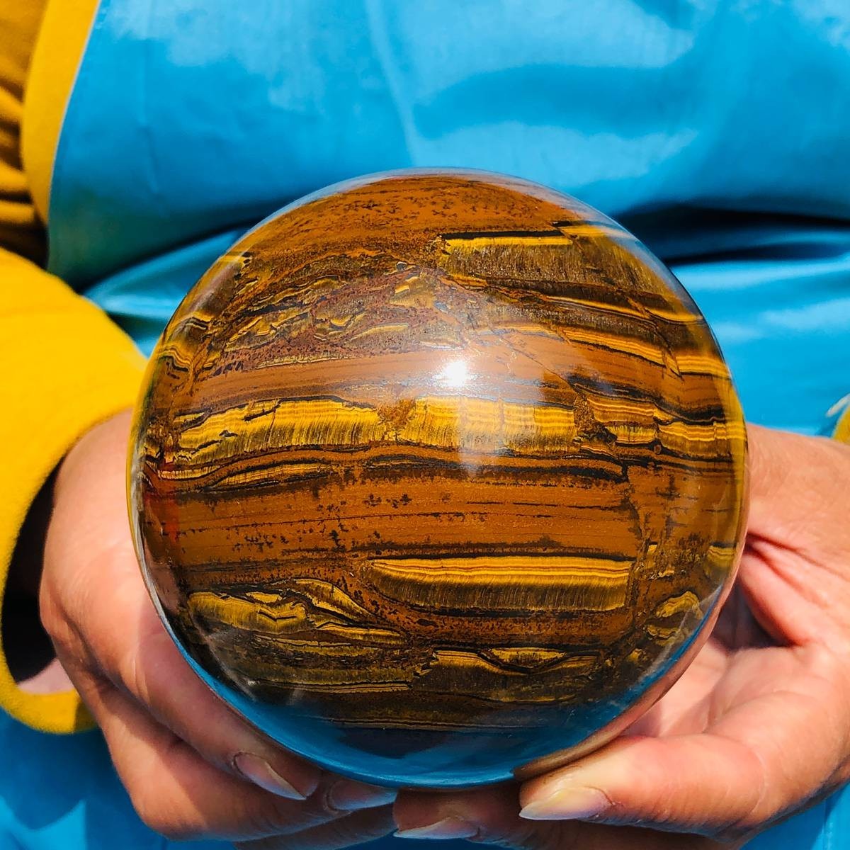 3.49LB Large  Natural Tiger\'s Eye Ball Quartz Crystal Sphere Gem Healing Décor