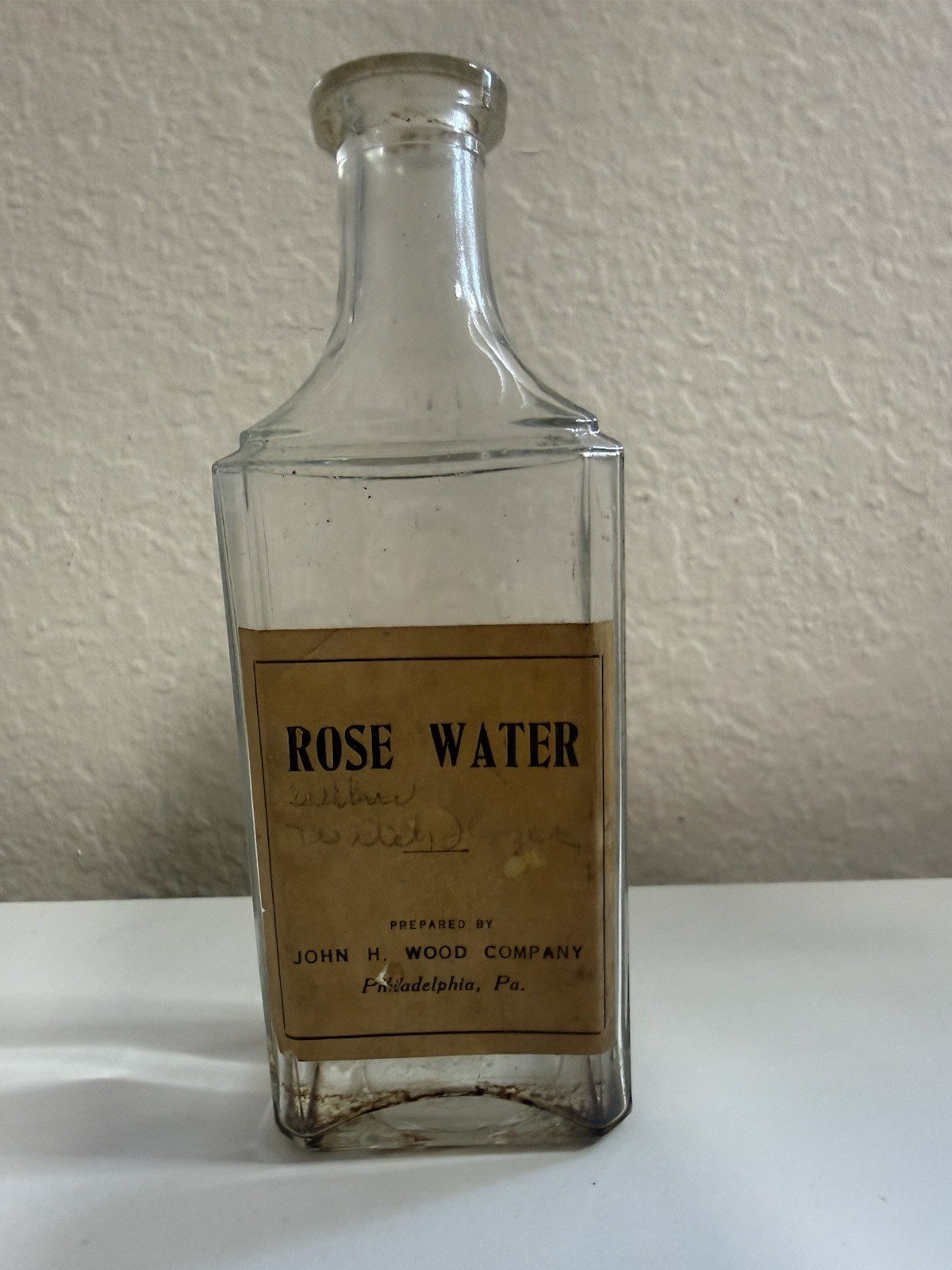 Antique John H Wood Rose Water Apothecary Bottle Philadelphia PA