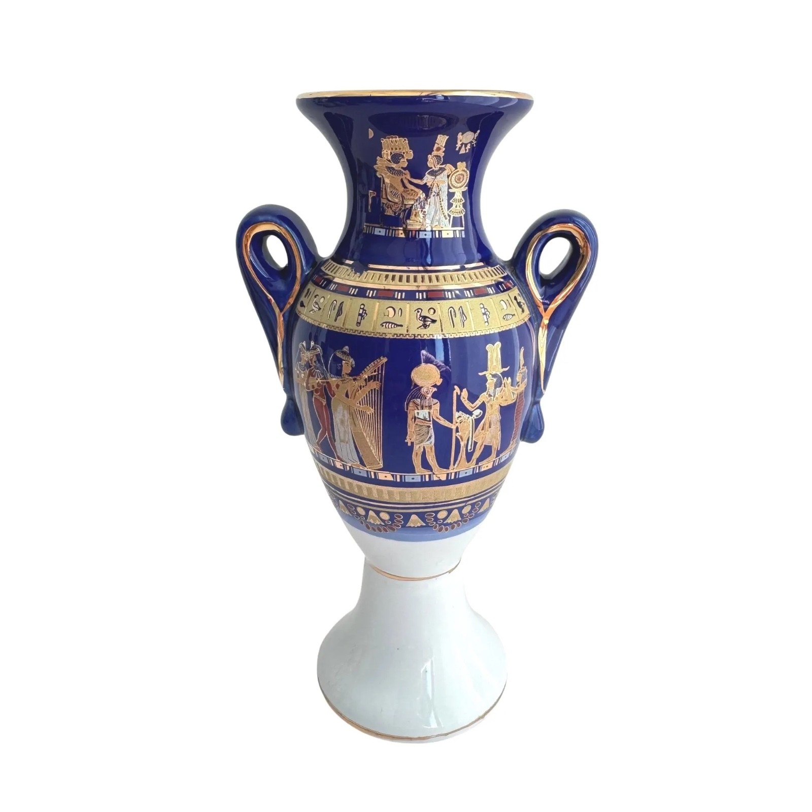 Vintage Egyptian 24K Gold Cobalt Blue Vase Amphora Cleopatra Pharaoh Home Decor