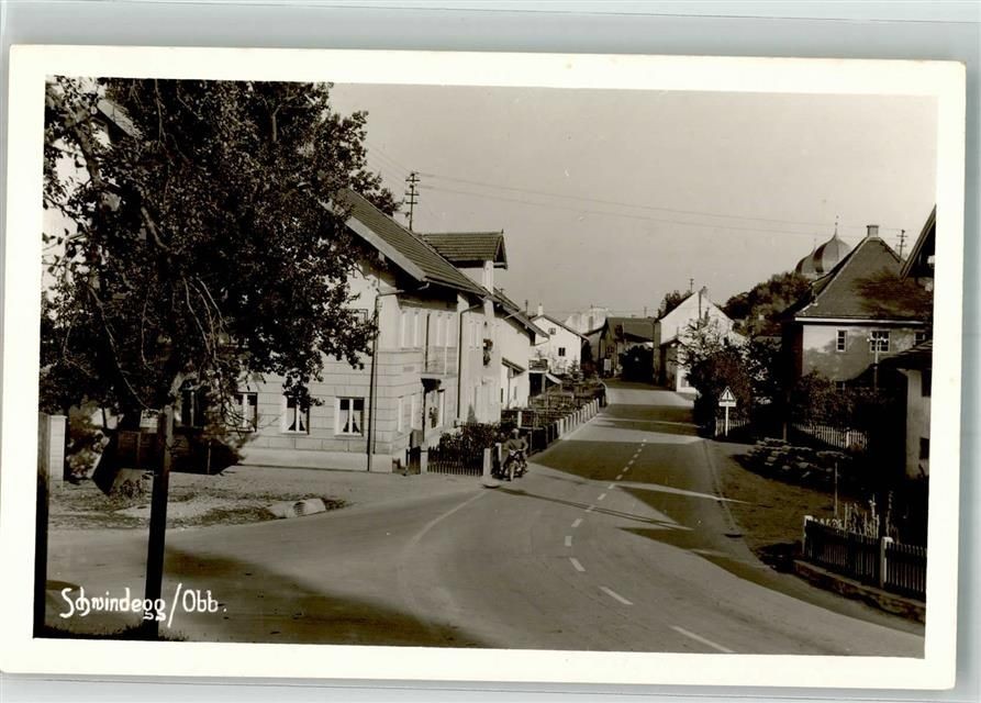 84419 W8255 Schwindegg Photo Postcard Local Street Motorcyclist - 13537610