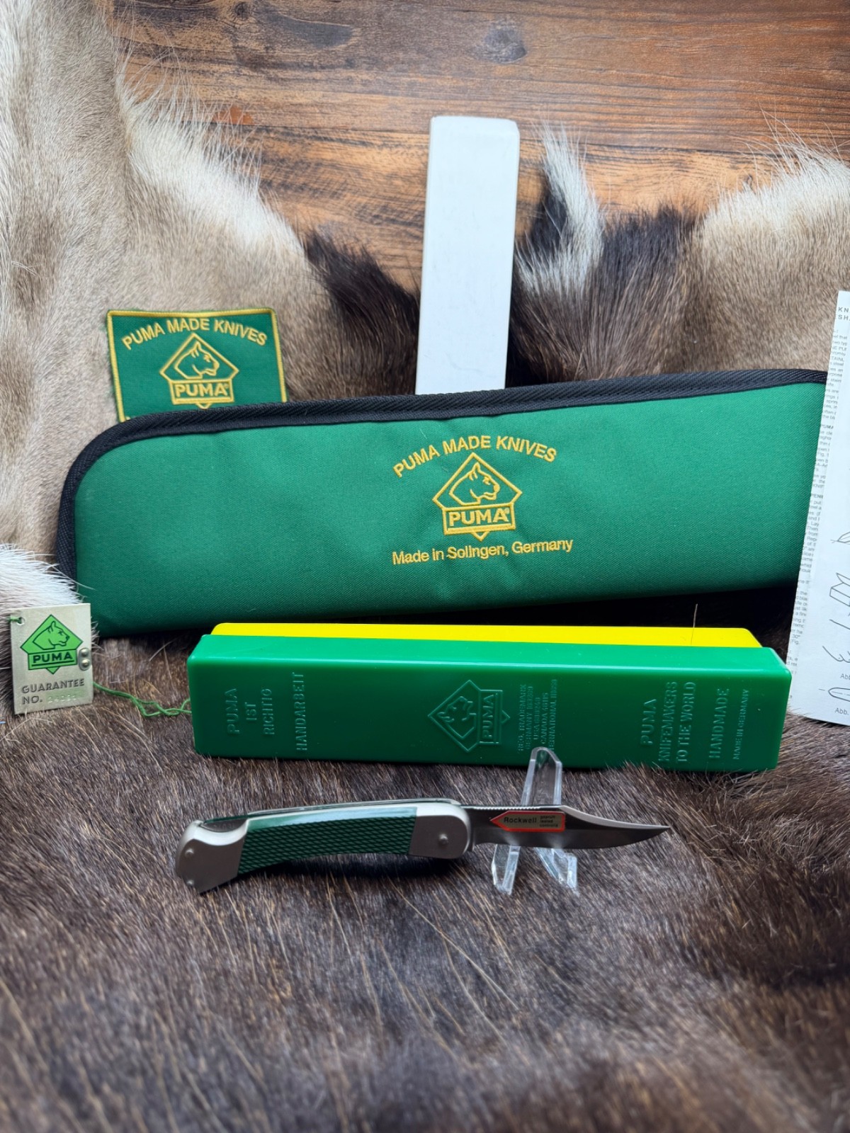1990 Puma 460 Cadet Knife With Green Checkered Handles Mint In Factory Box
