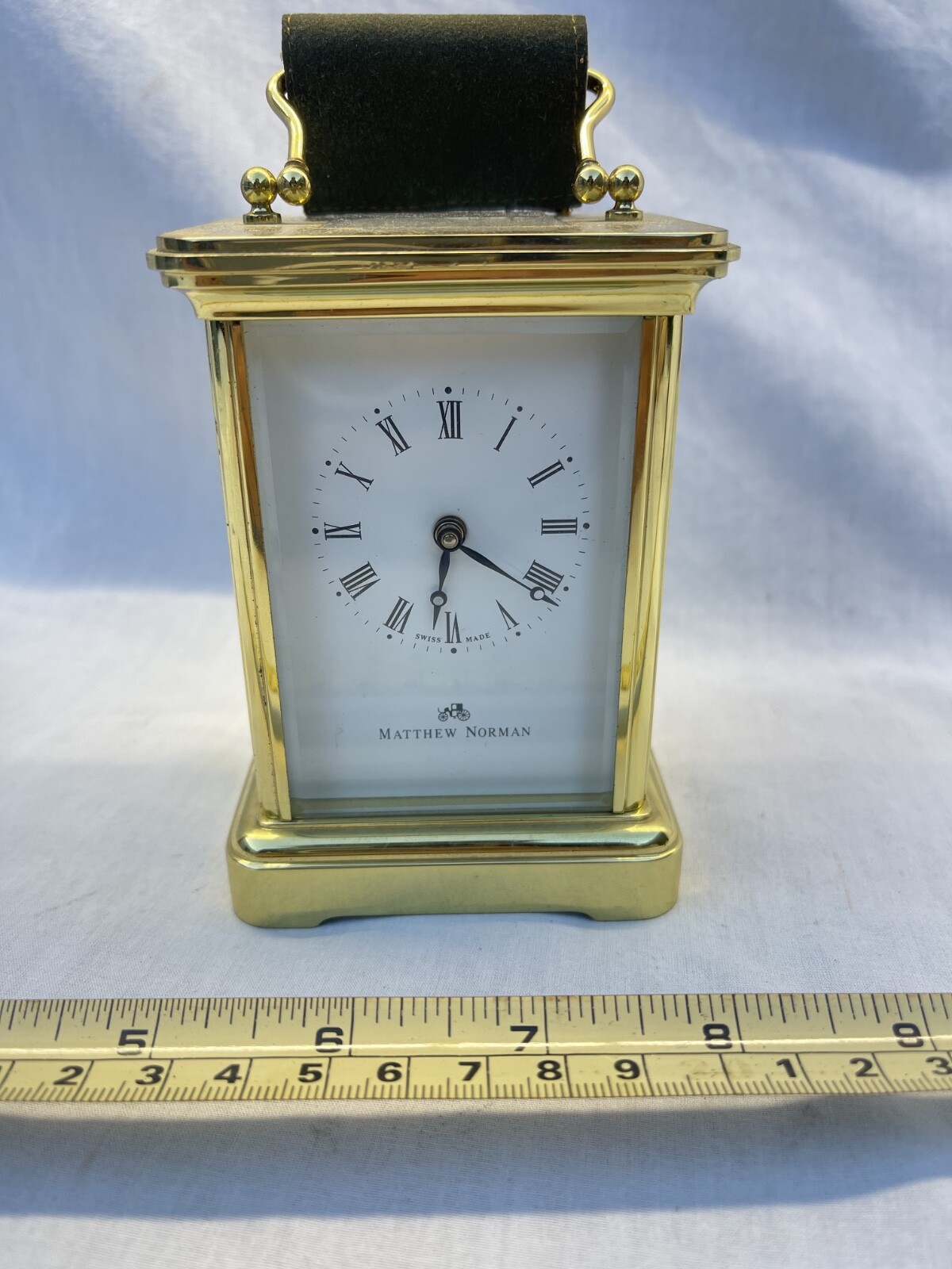Vtg Swiss Made Matthew Norman 11 Jewel Hand Wind Luxury Table Carriage Clock