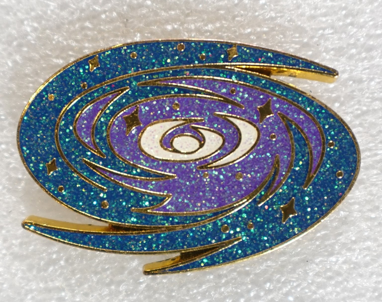 Galaxy Spiral Pinback Button ZOX Celestial Glitter Enamel Pin