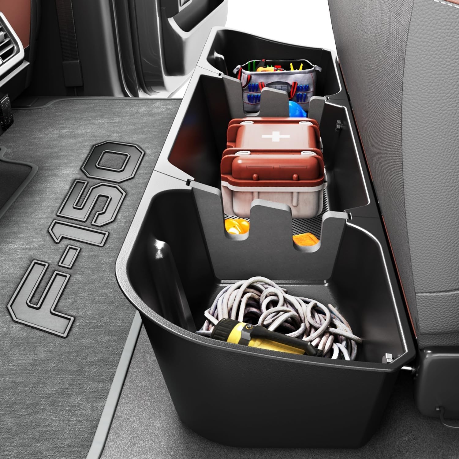 under Seat Storage Box Compatible with 2015-2026 Ford F-150 F150 Supercrew Cab,