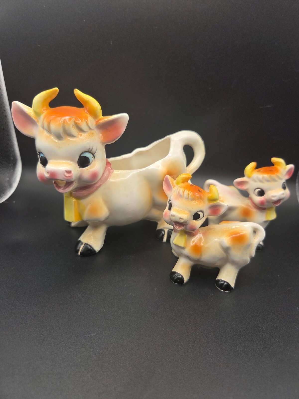 Vintage Ceramic Cow Creamer and Salt & Pepper Shakers Set Japan 1950's