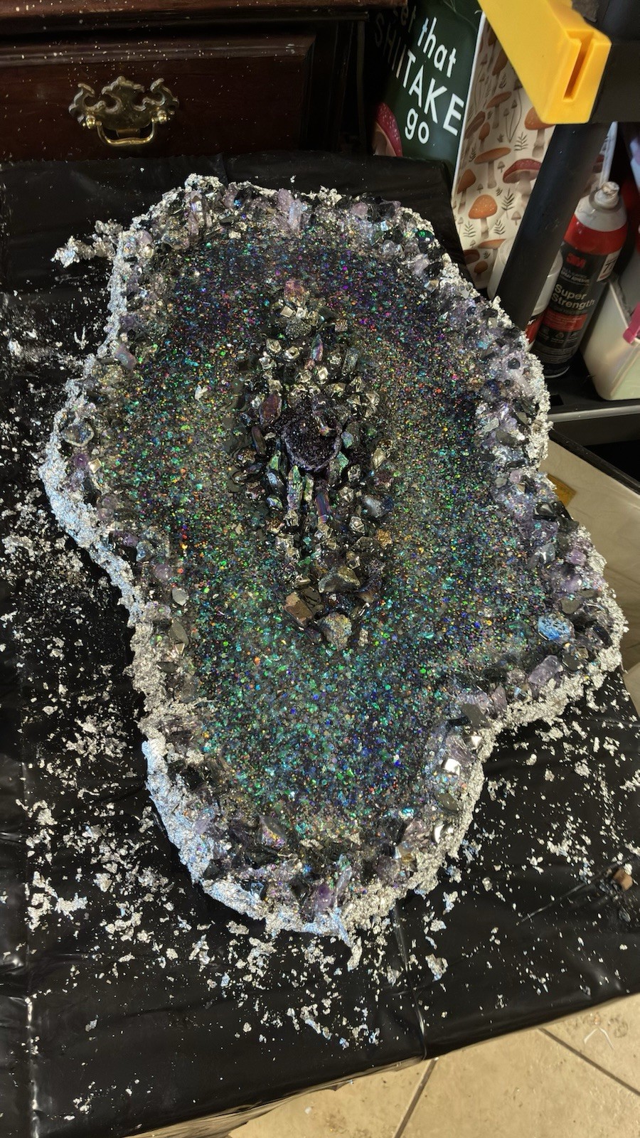 Large Handmade Resin Geode Wall Art Iridescent Crystal Statement Piece OOAK